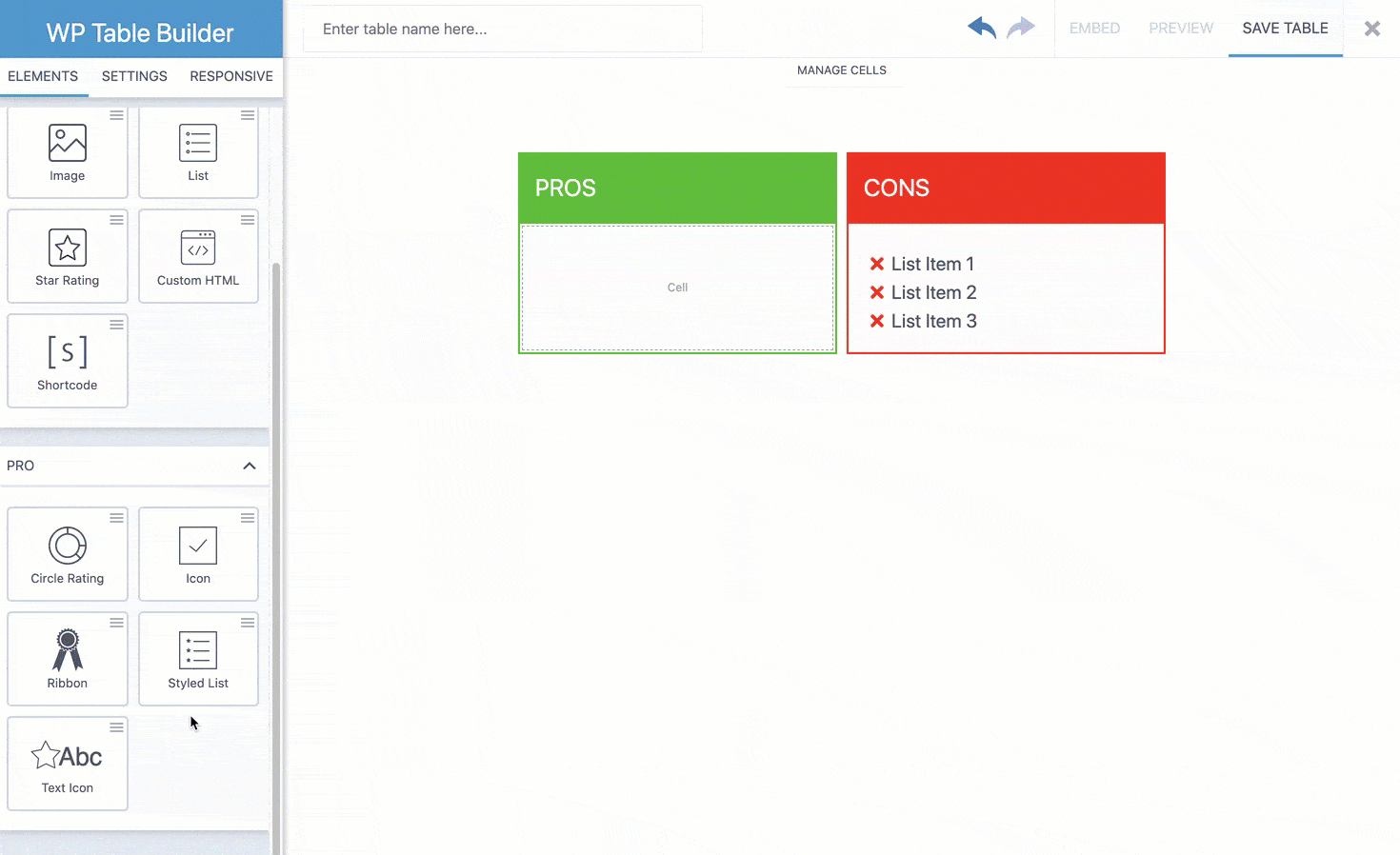 Styled List (Pro) WP Table Builder