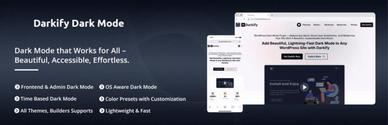 Darkify dark mode plugin for WordPress