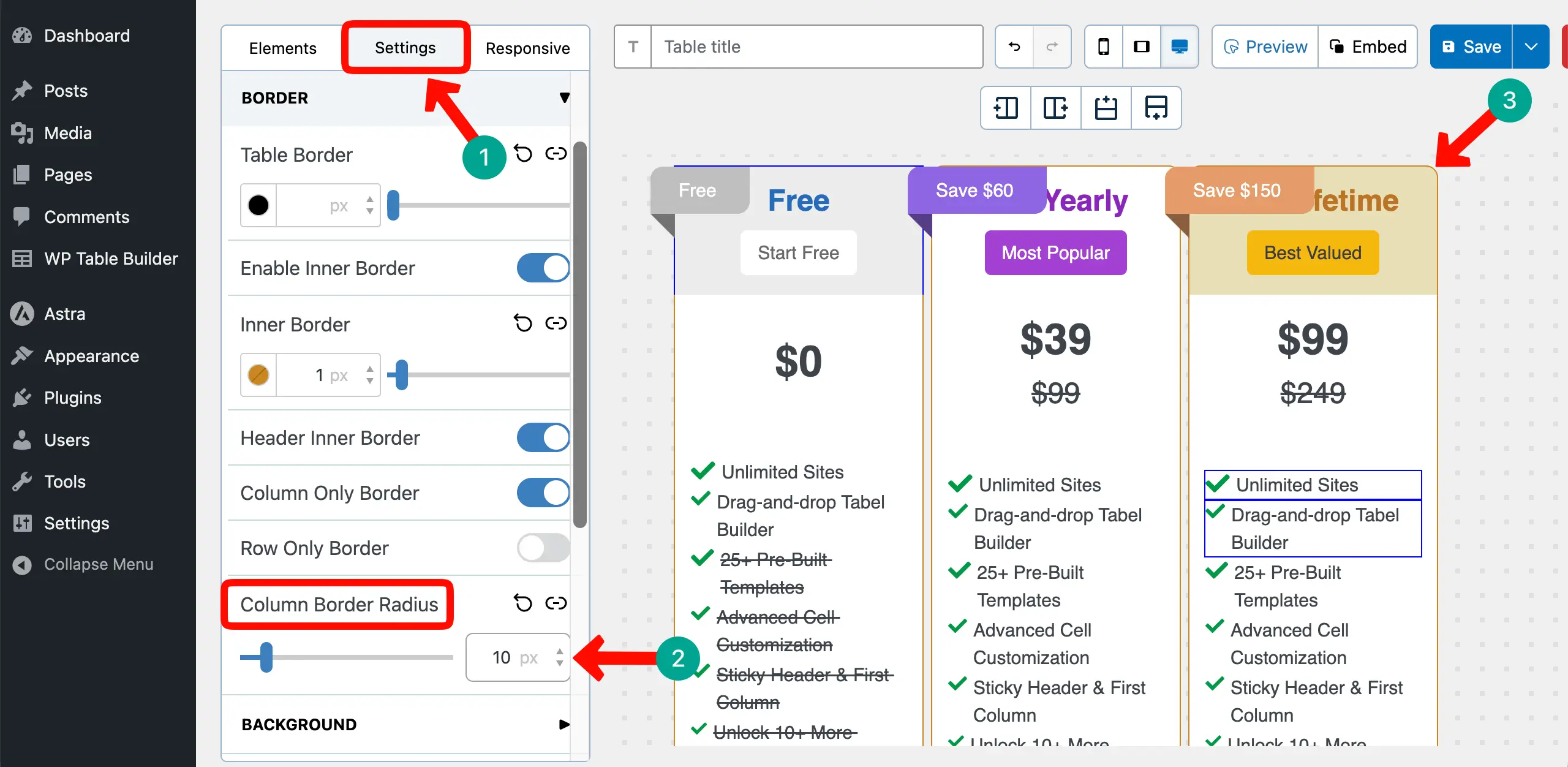 Add Radius to the Table Corners
