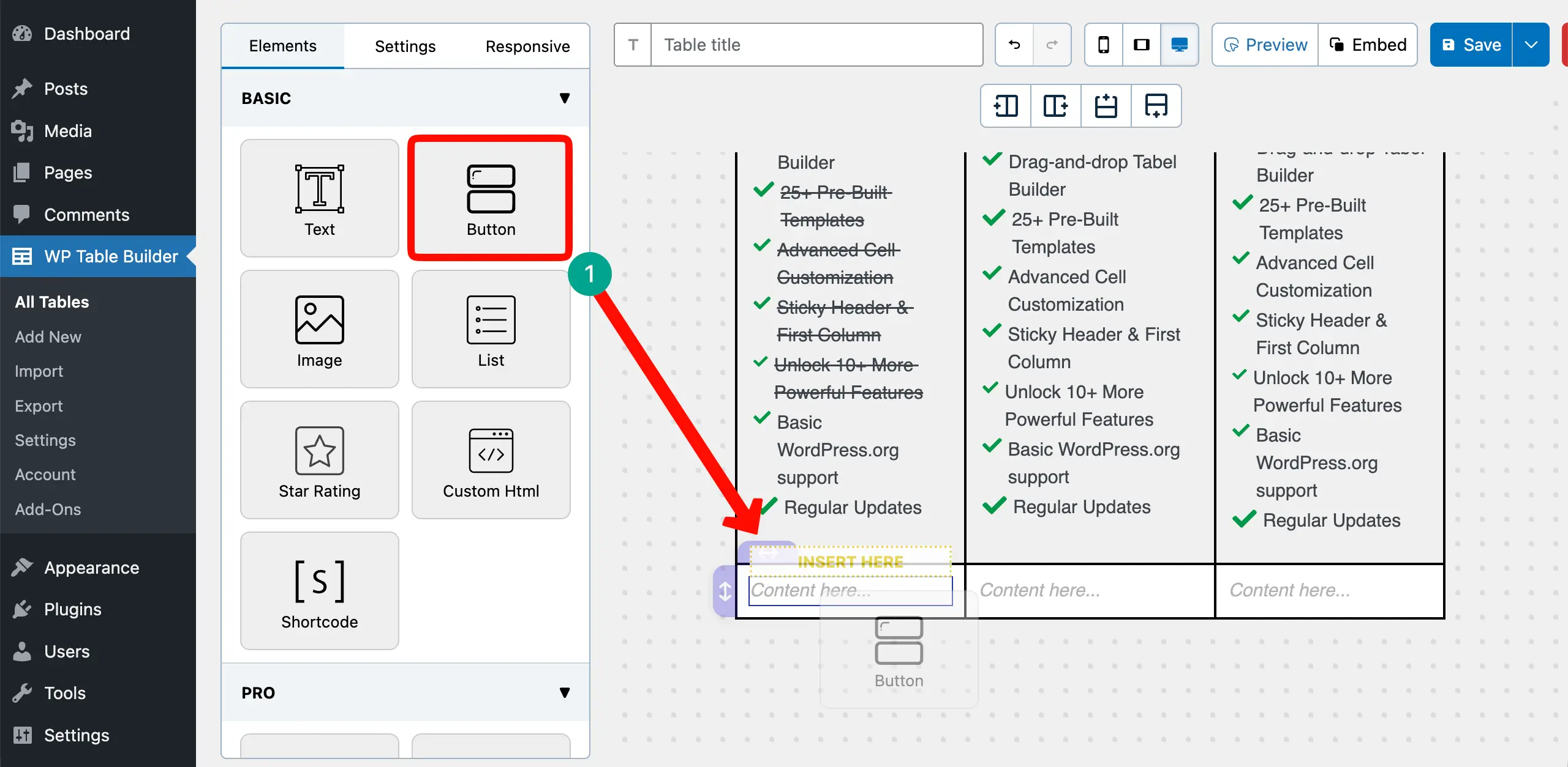 Add the Button element to the table