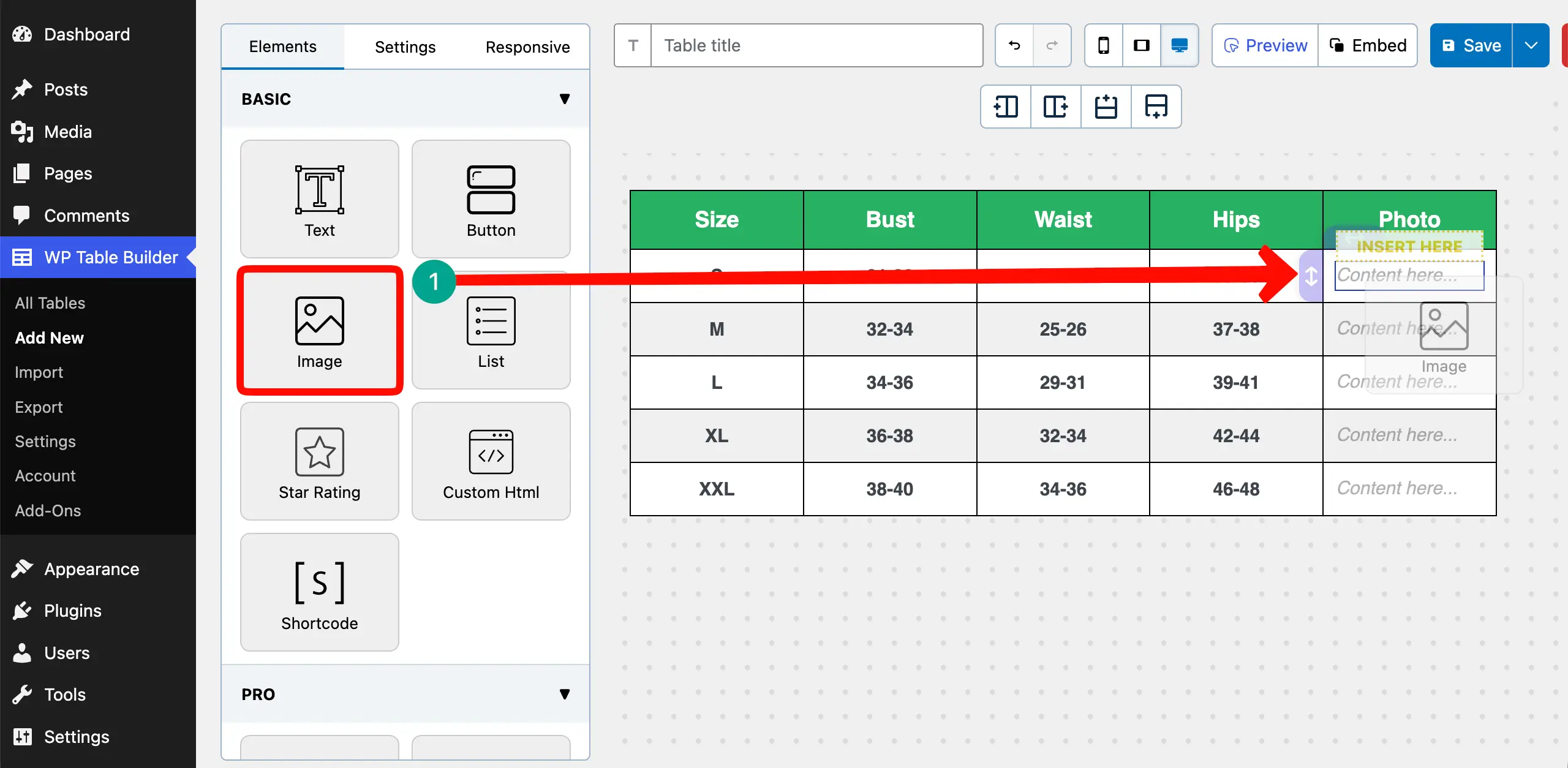 Add the Image element to the table