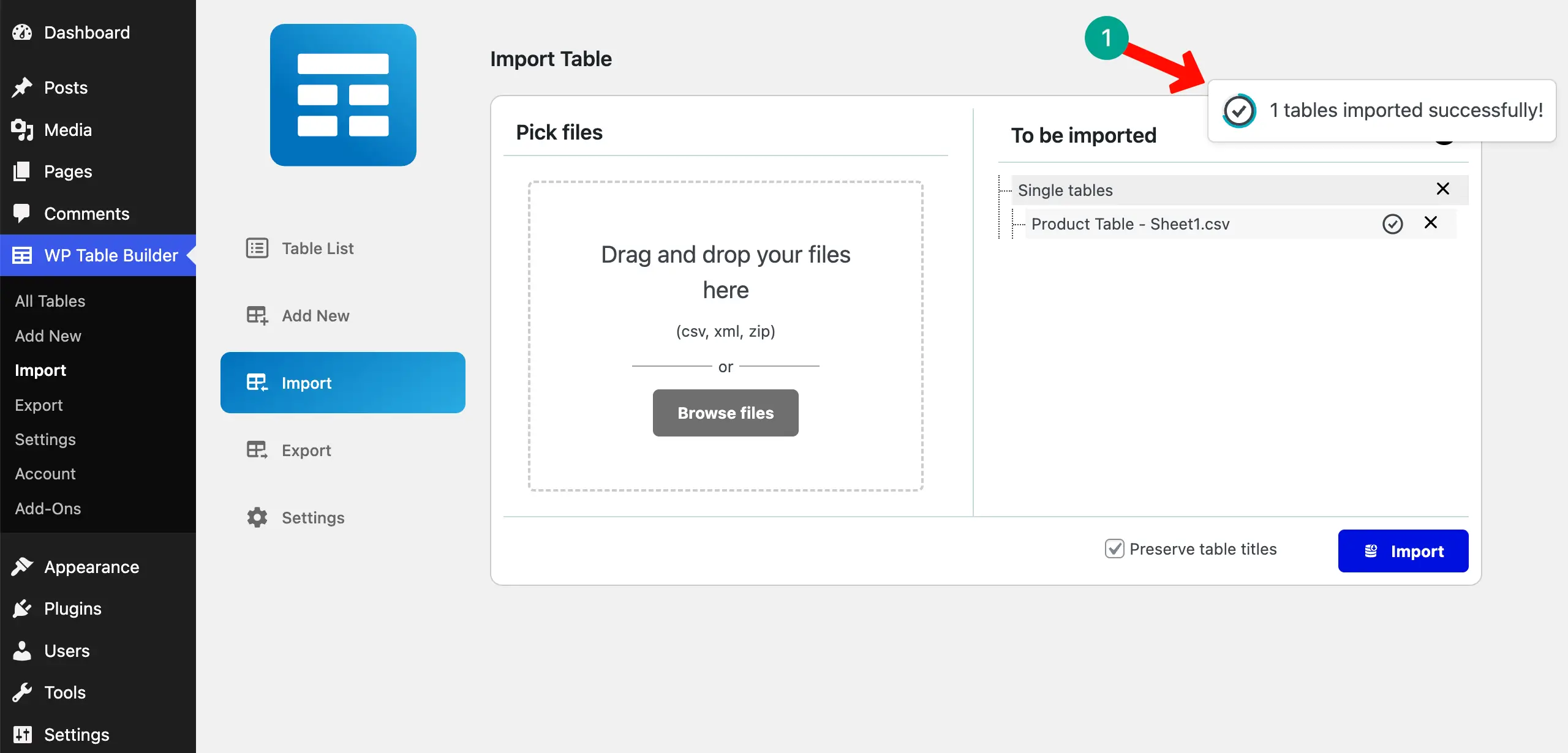 CSV file has been imported