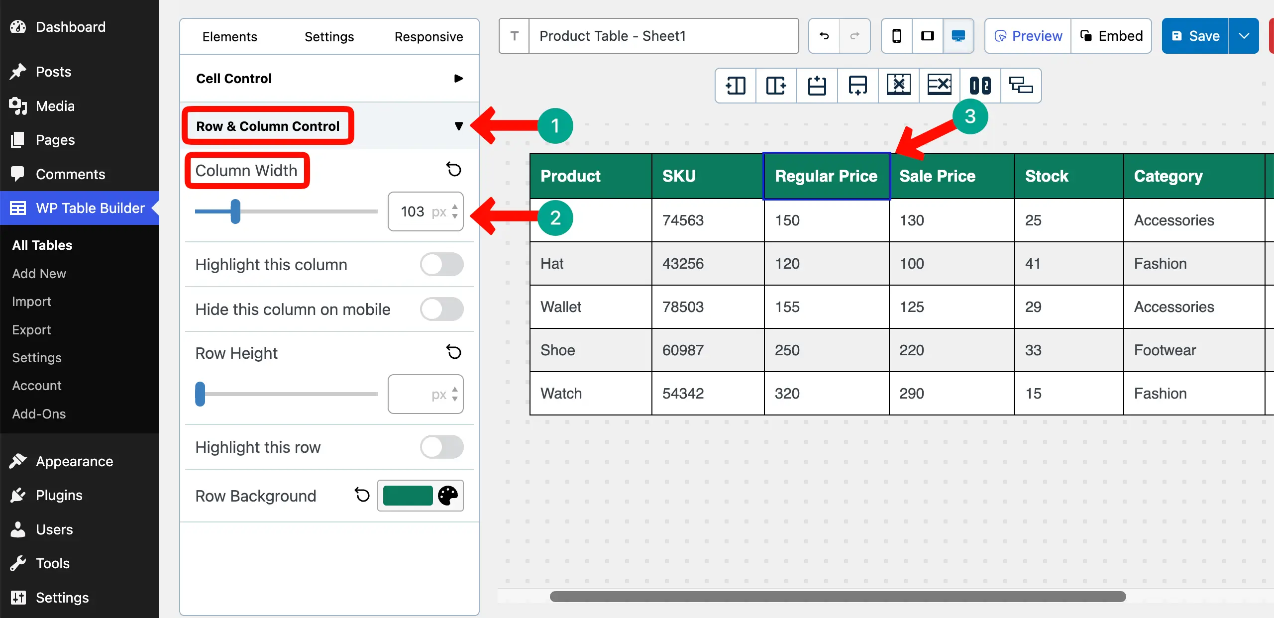Change Columns' Width