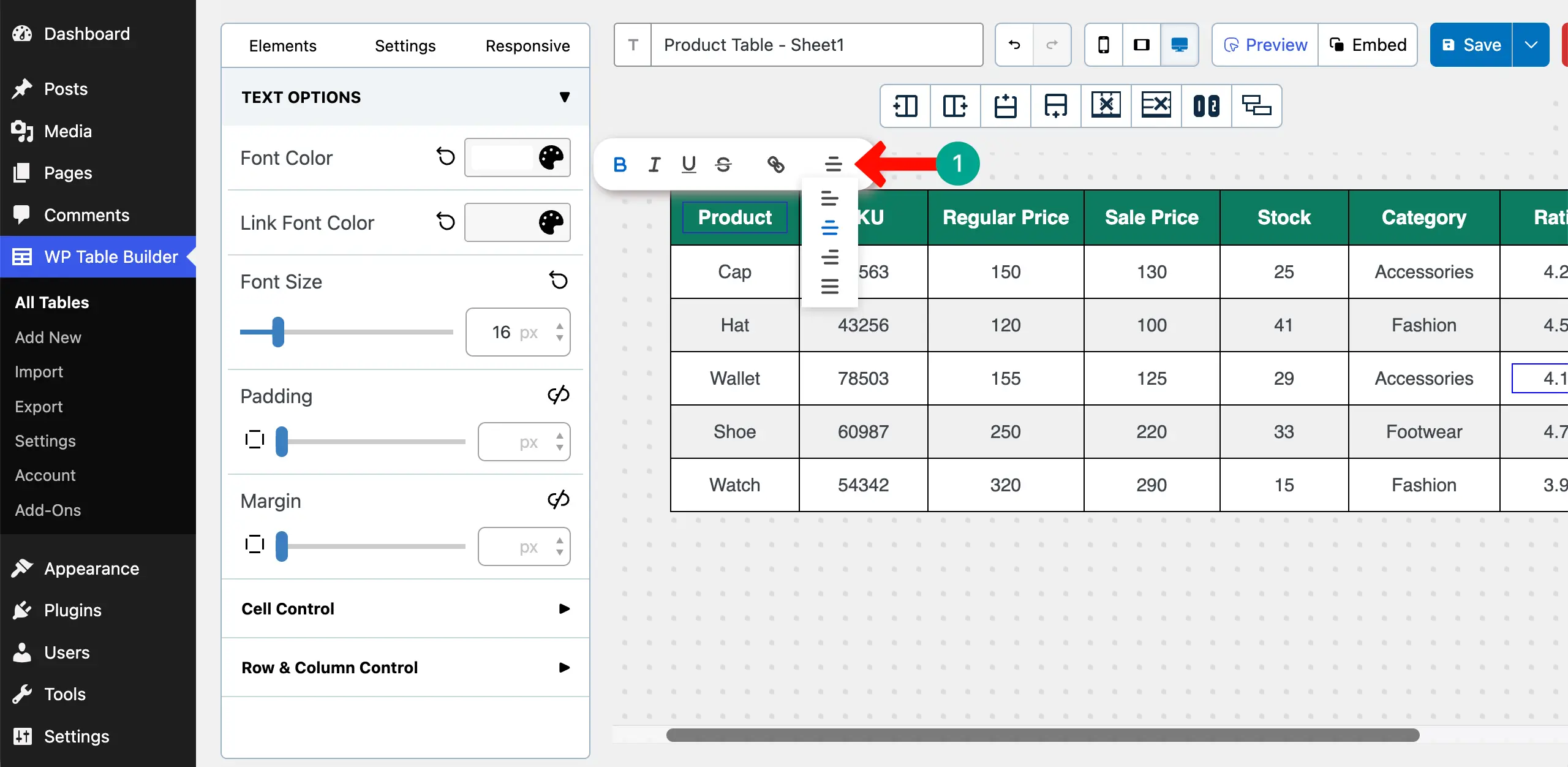 Change alignment of the content