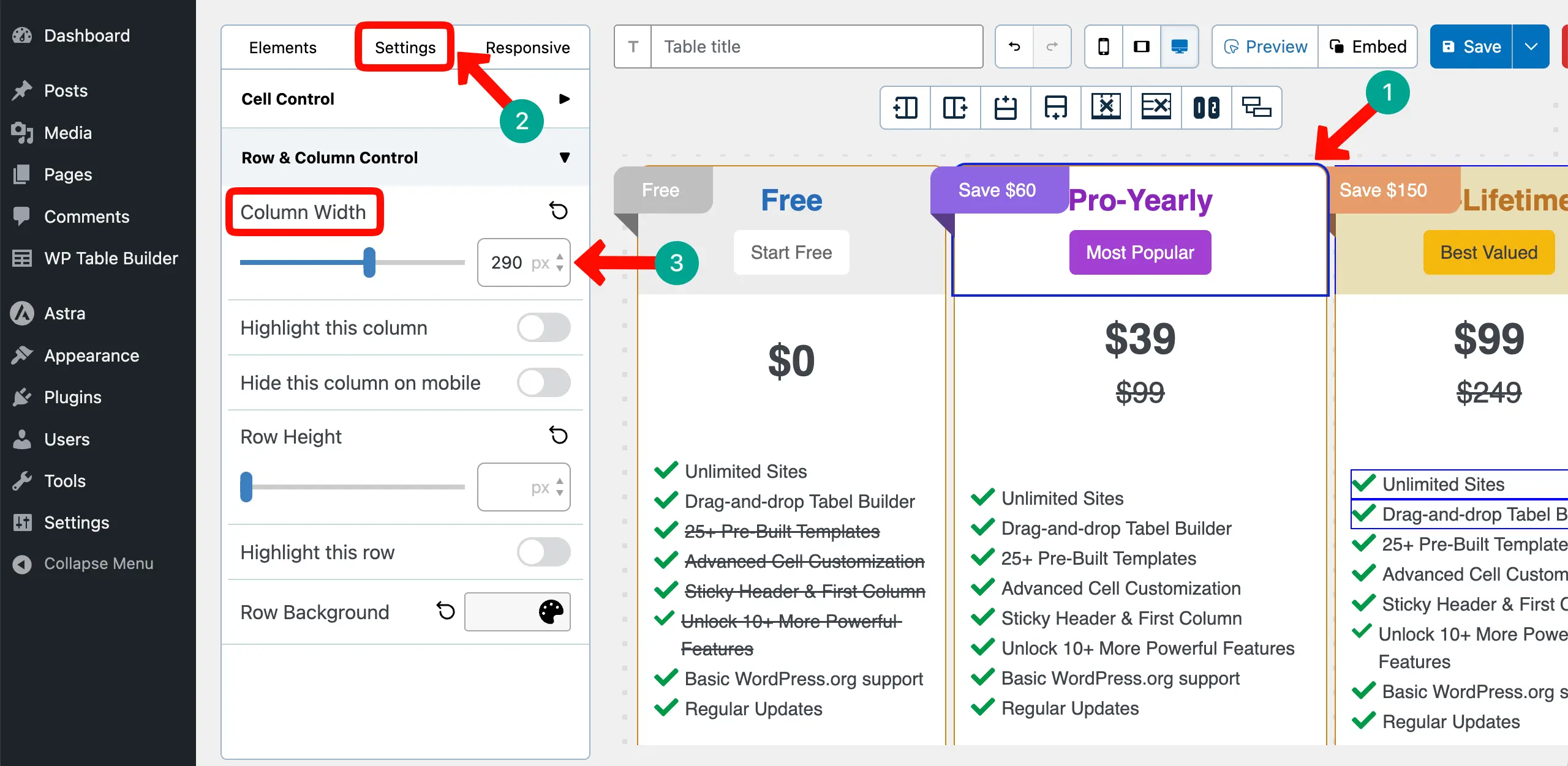 Change the Width of the Columns