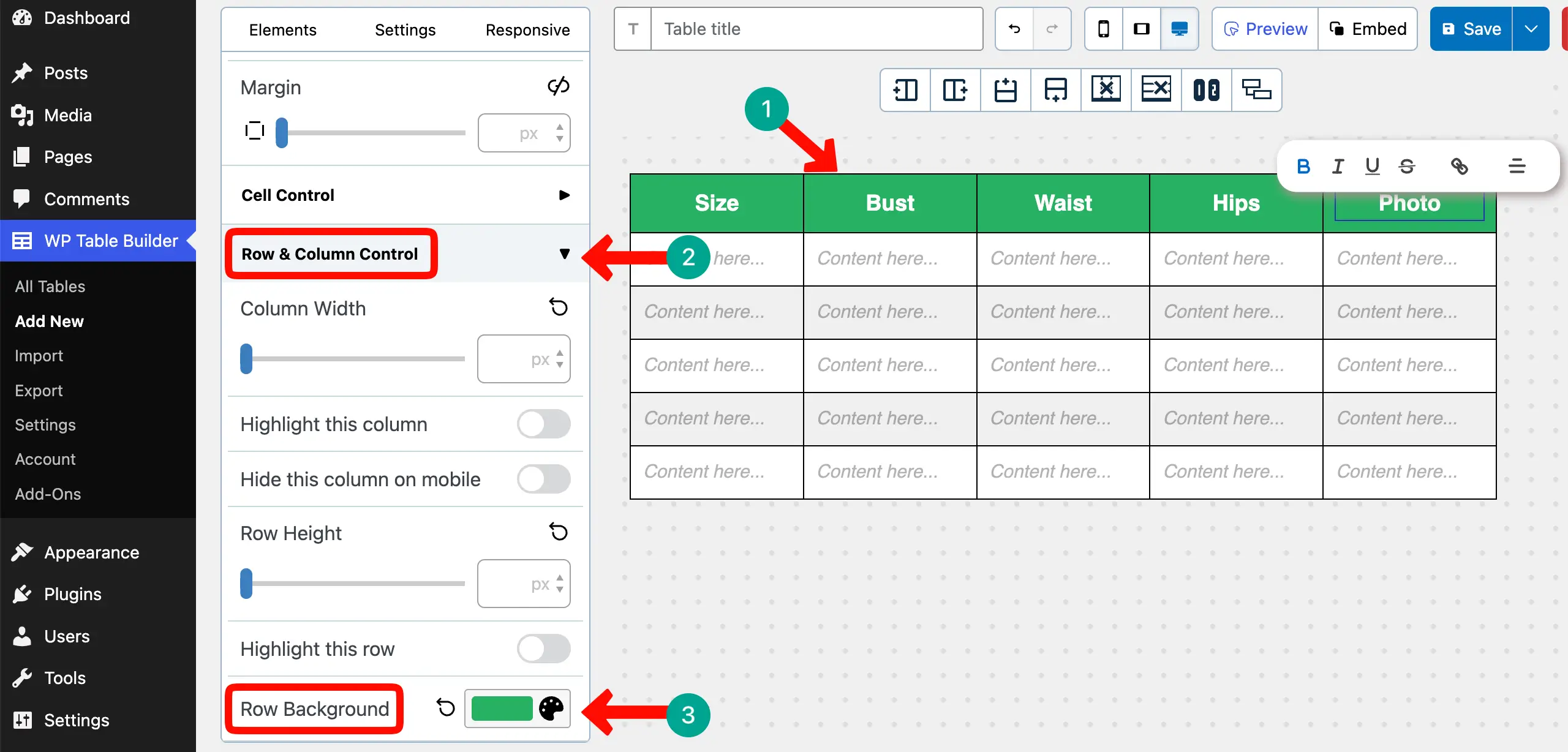 Change the background color of the table header row