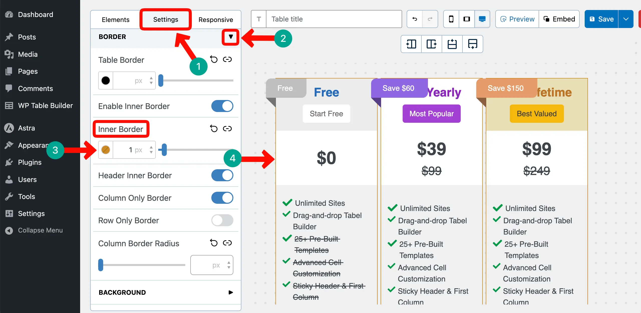 Colorize the Pricing Table Borders