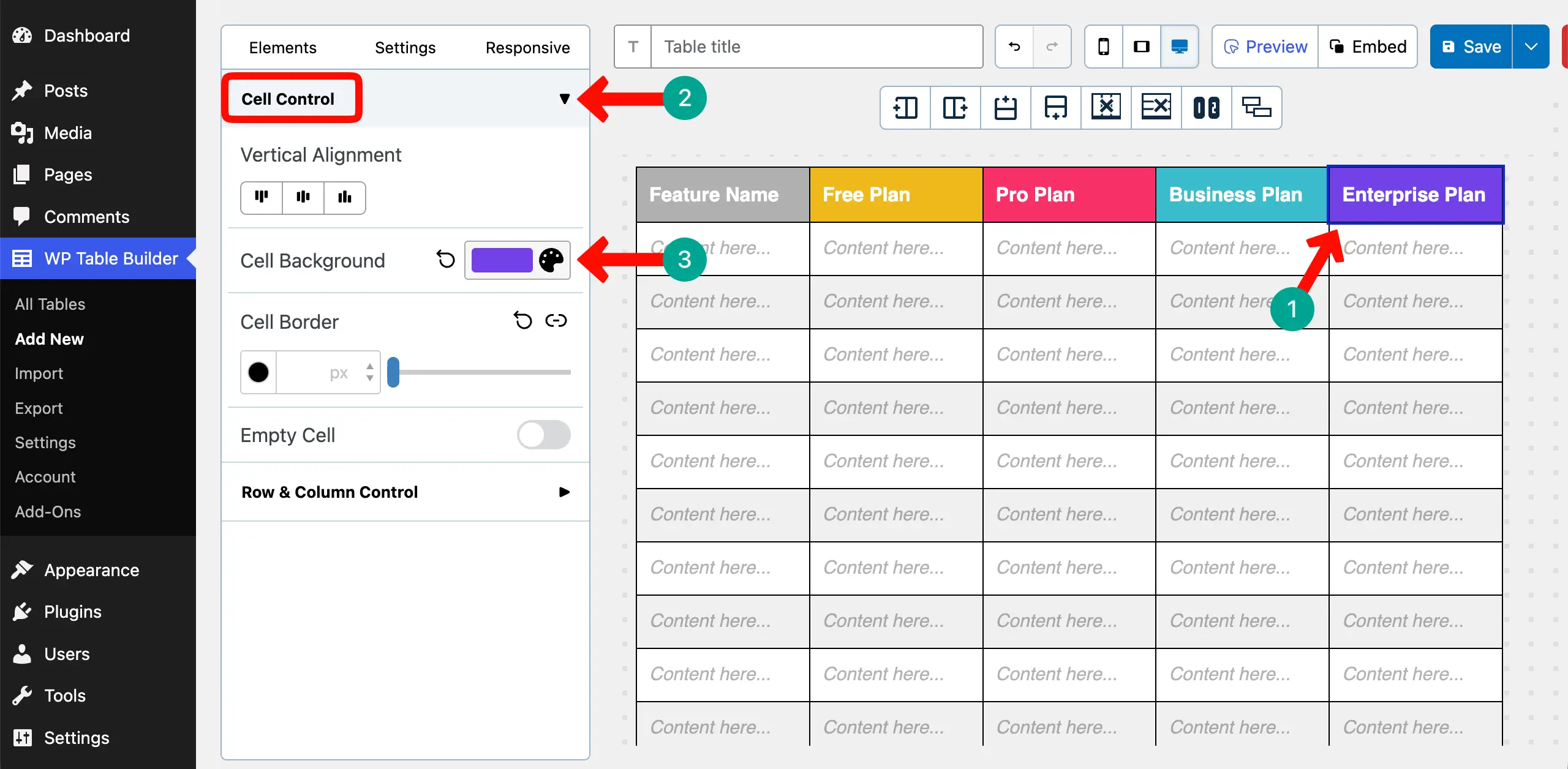 Colorize the header of the pricing comparison table