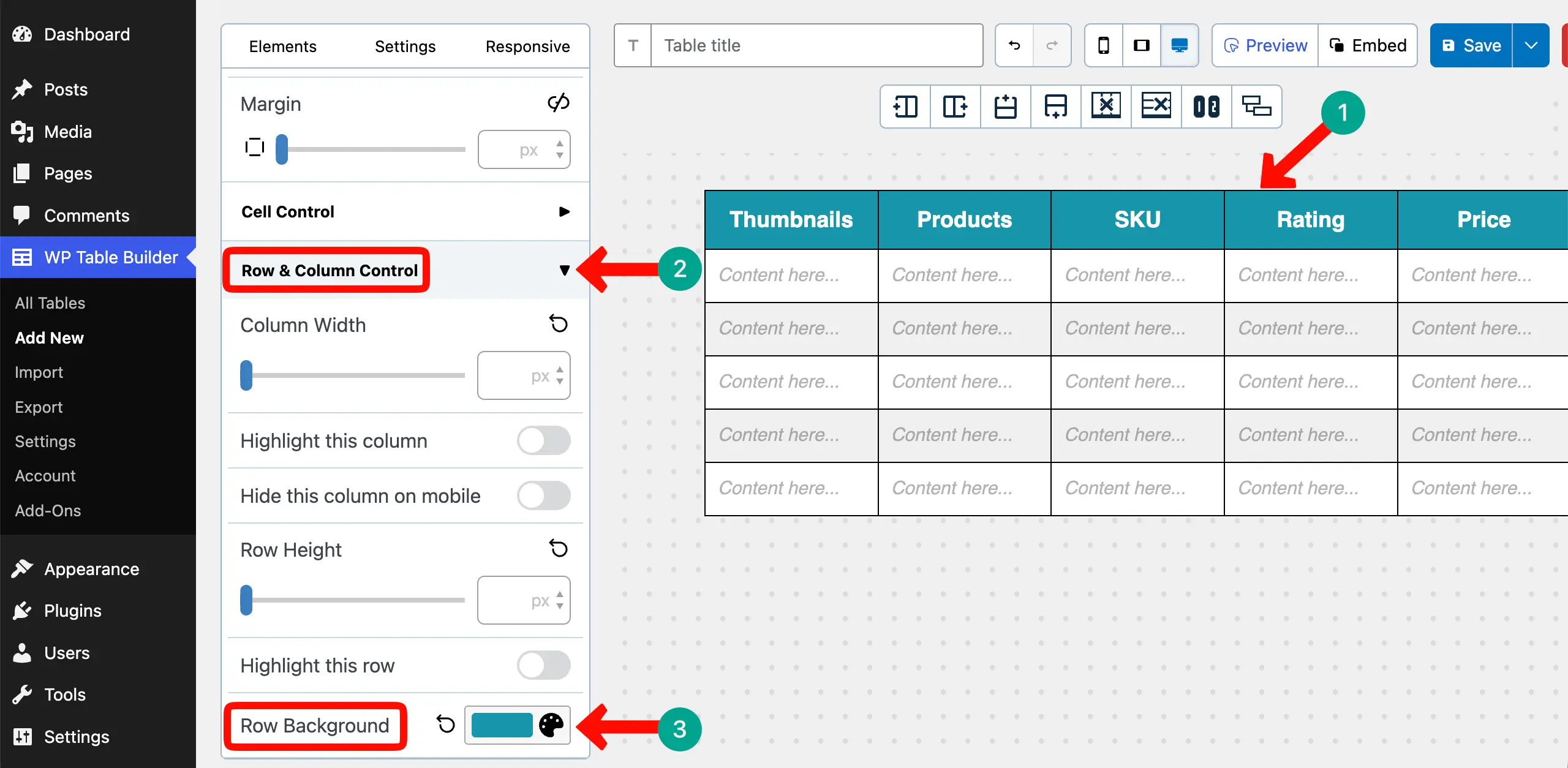 Colorize the table's header row