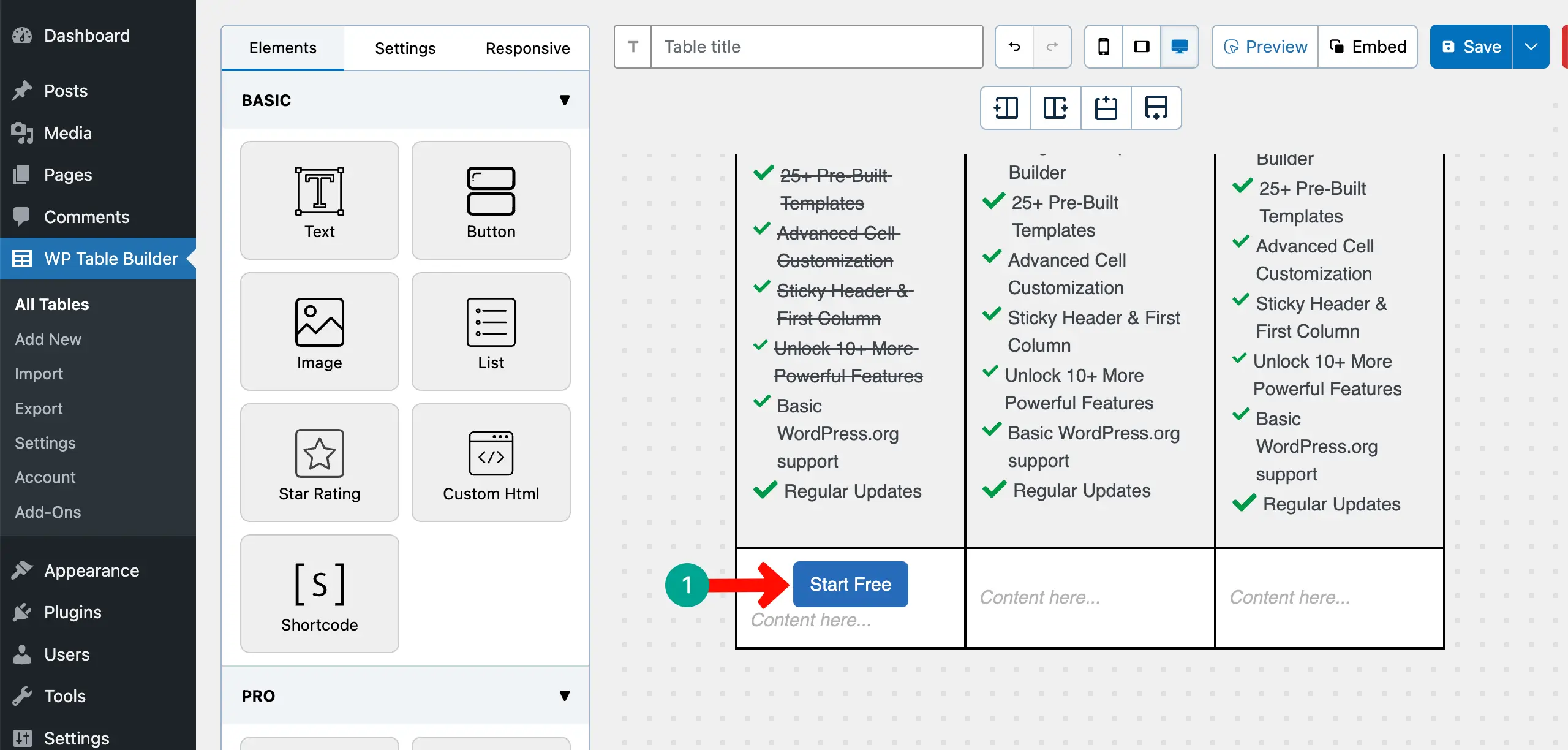 Create a CTA button in the table