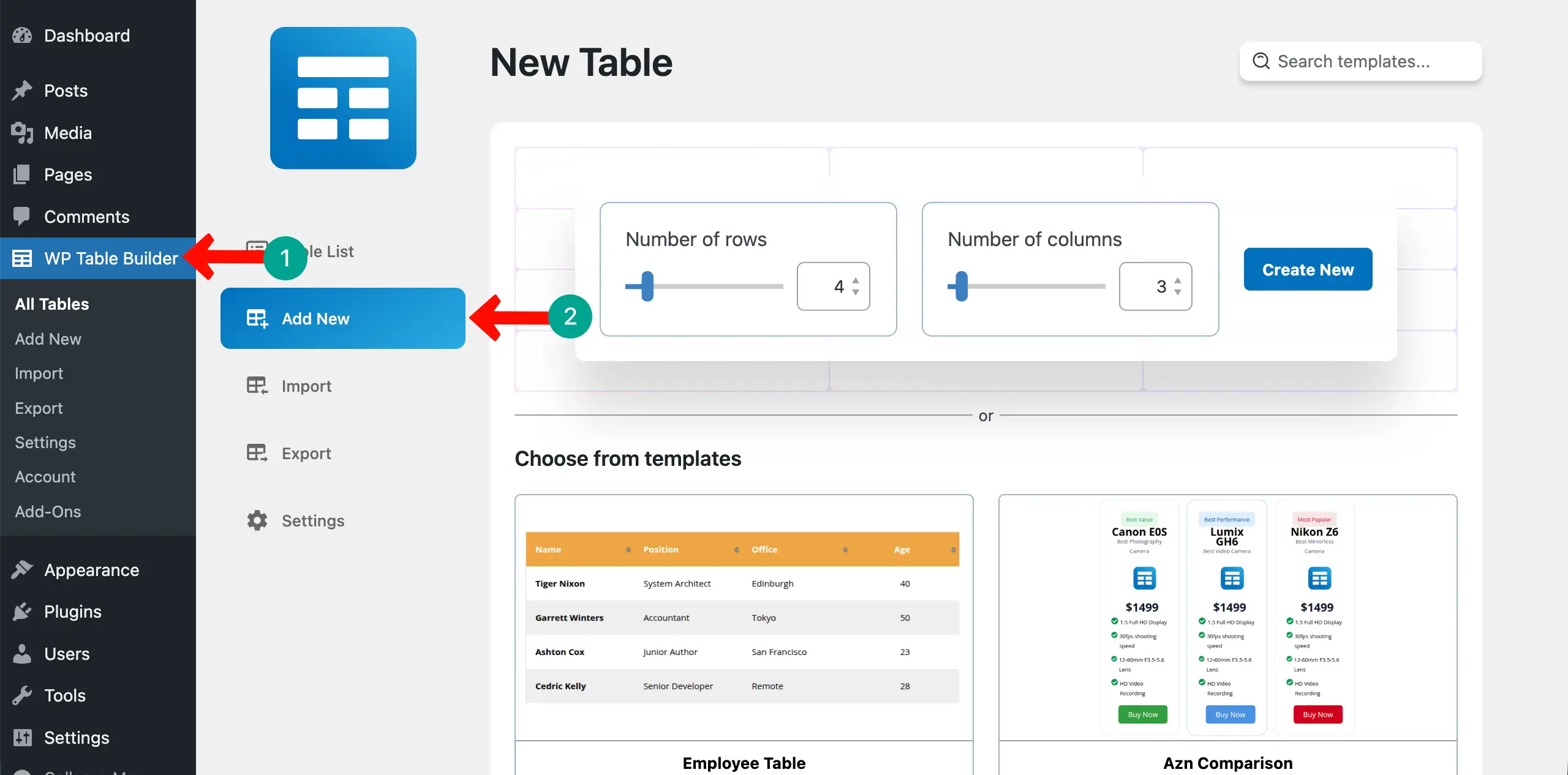 Create a New Table with WP Table Builder