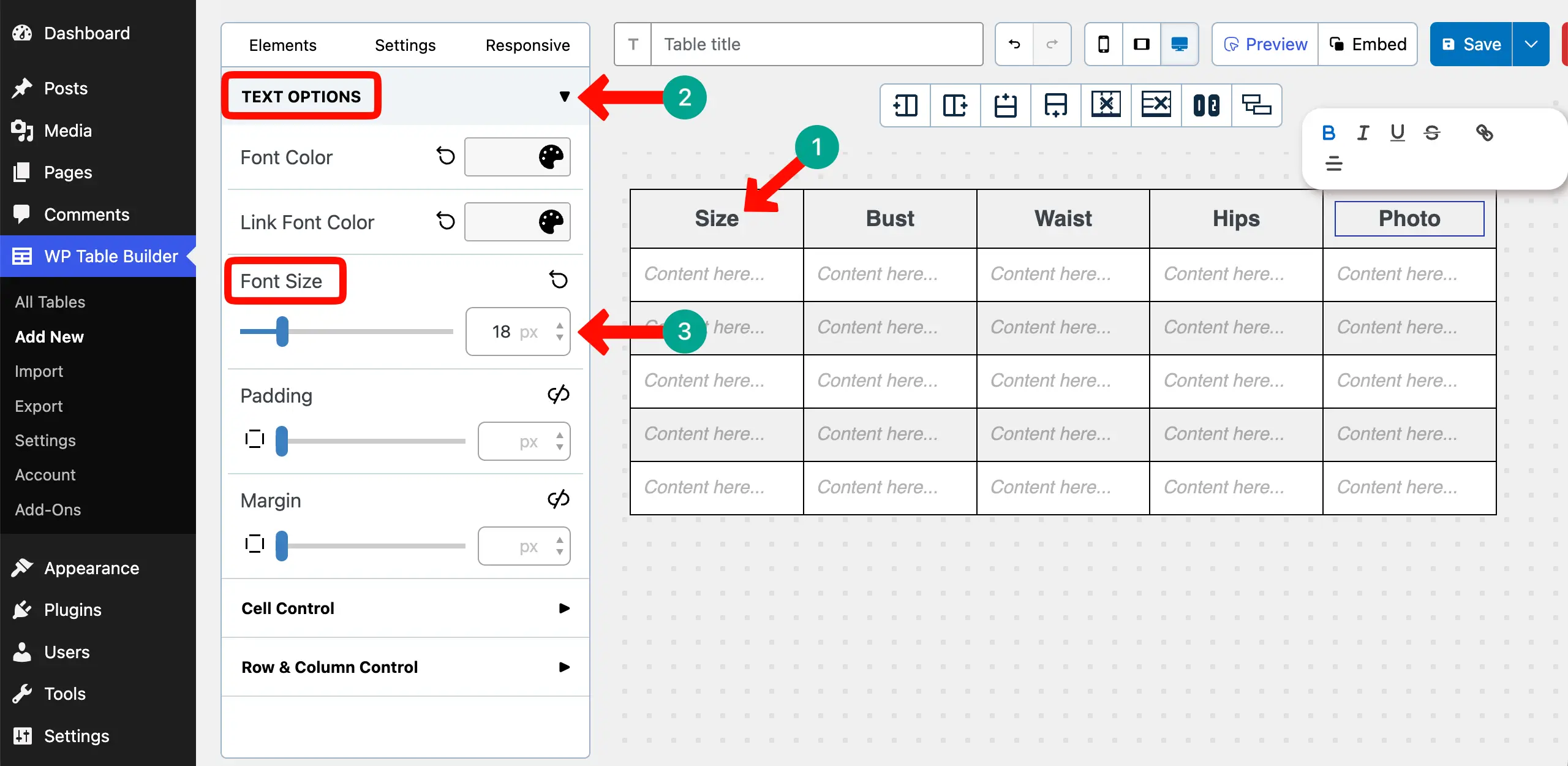Label the Table Columns