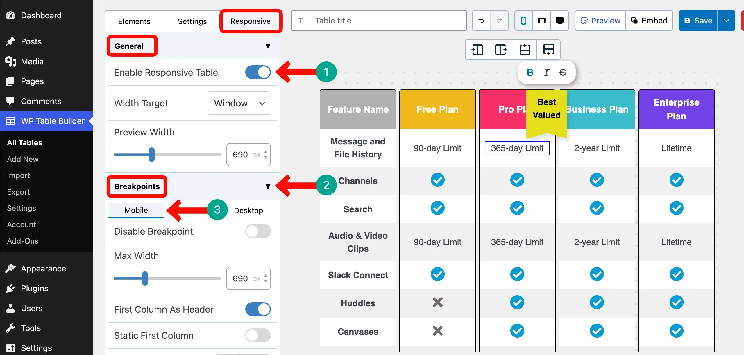 Optimize the Table for Mobile Devices