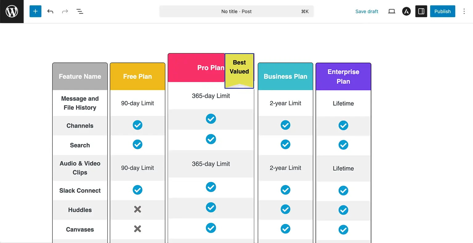 Preview the feature comparison table