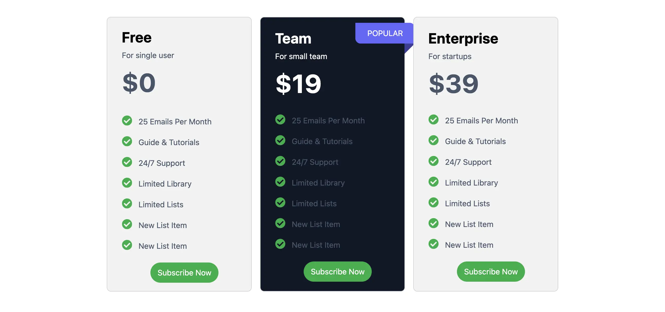 Pricing and Plan Comparison Tables