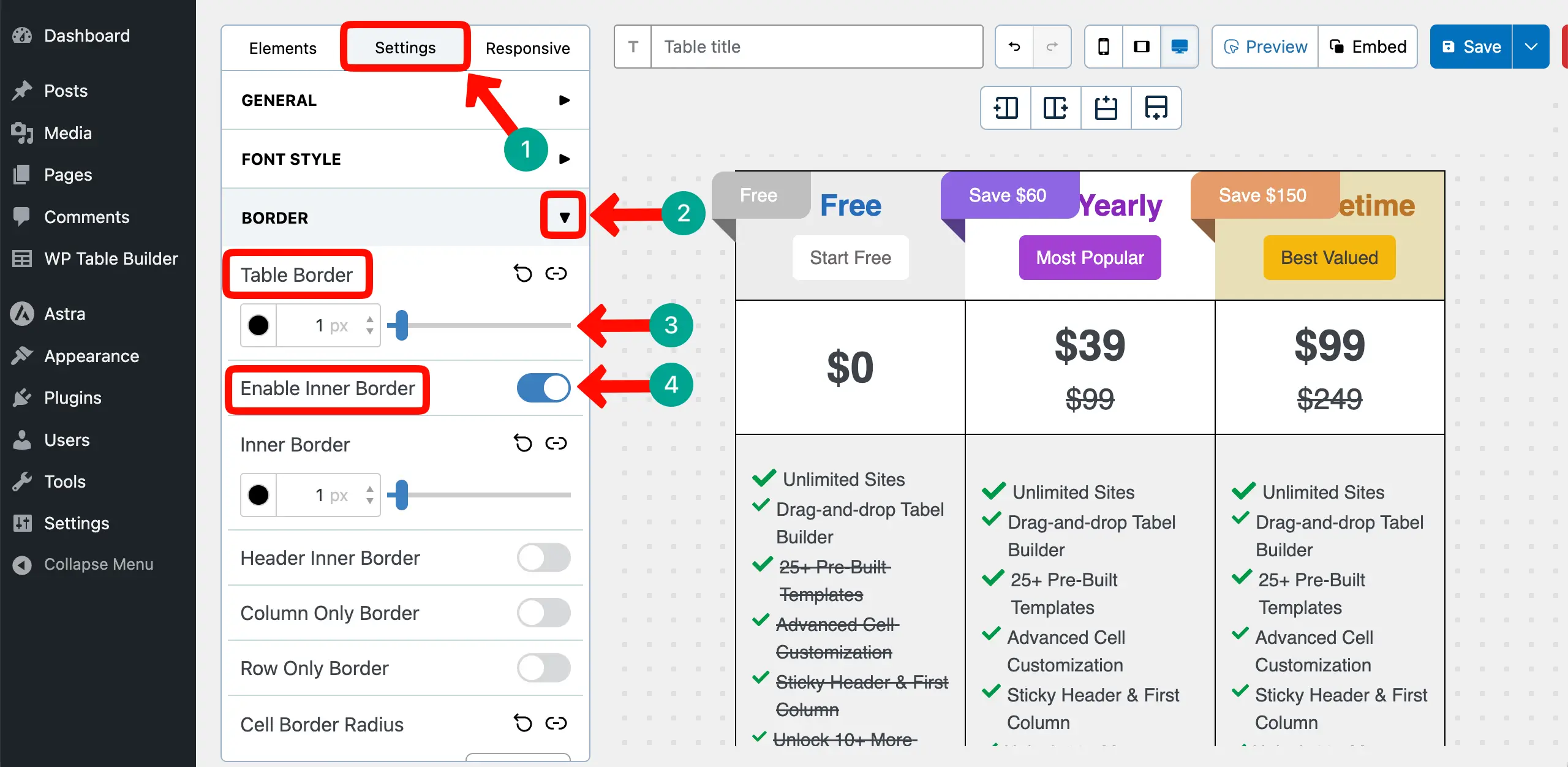 Stylize the Borders of the Pricing Table