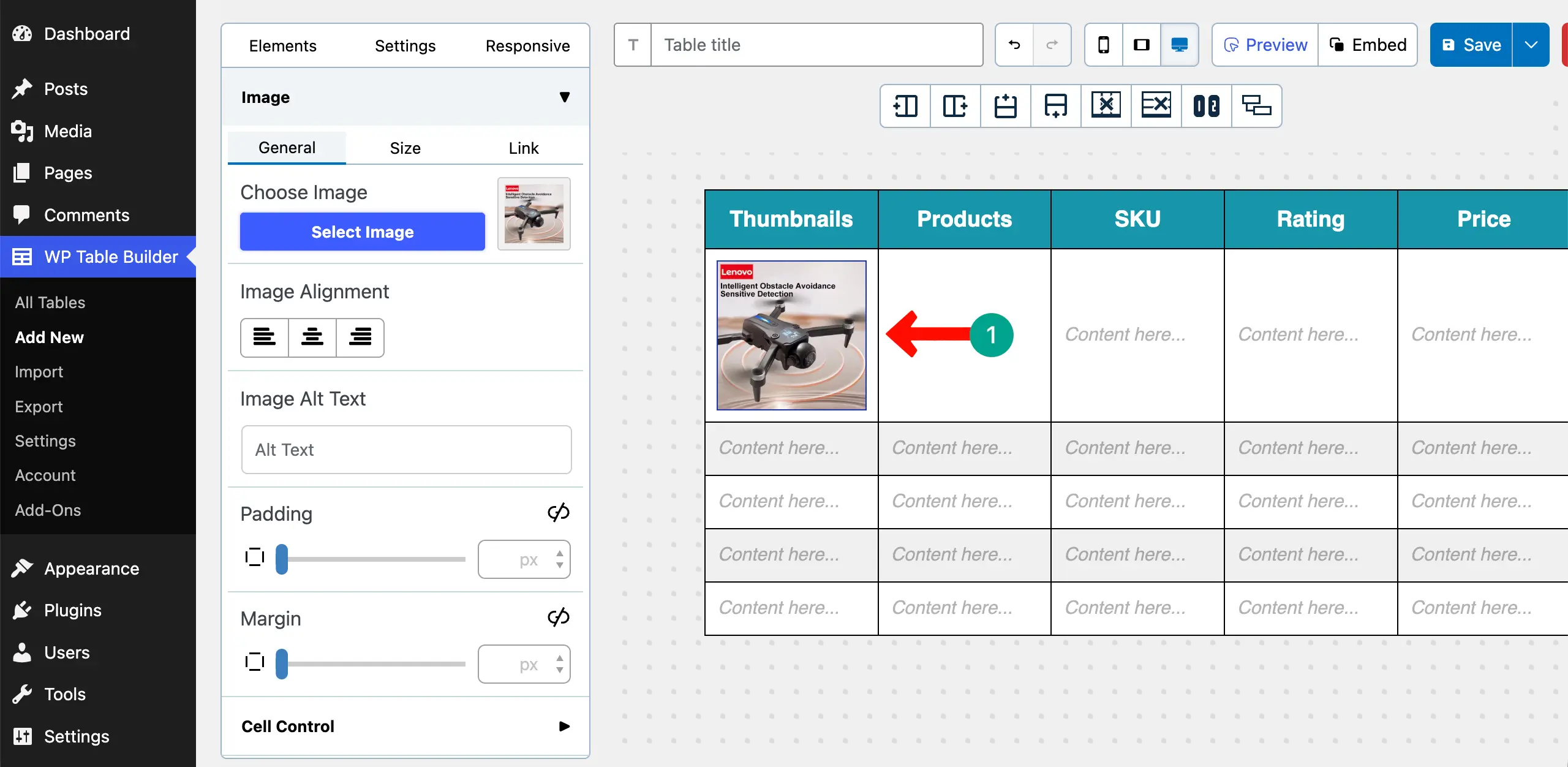 Thumbnail has been added to the table