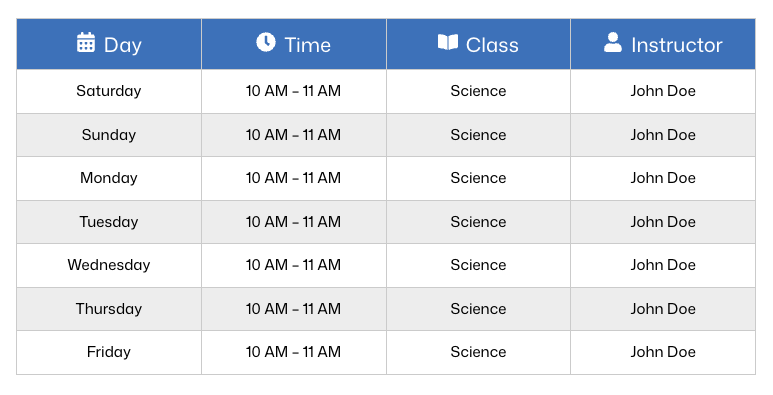 Schedule Table