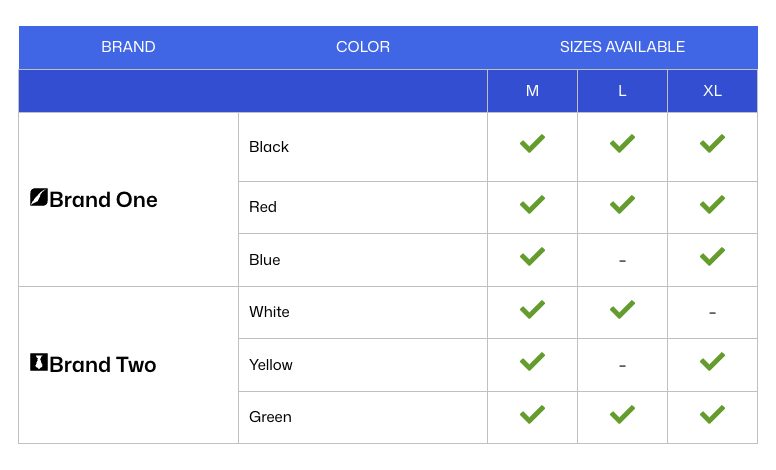 Brand Style Guide Table