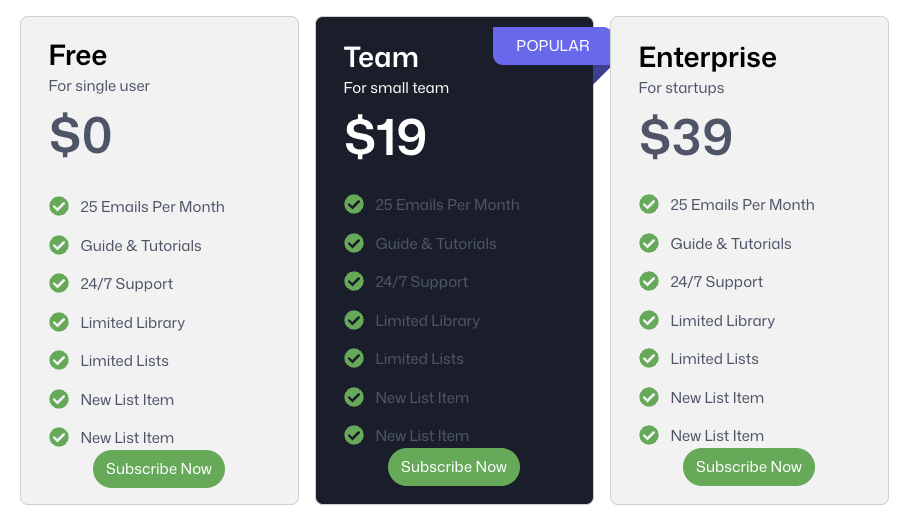Pricing Table Style 3